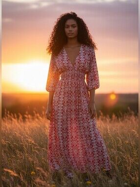 Red and White Printed Maxi Dress with Smocked Waist -- HOST PICK